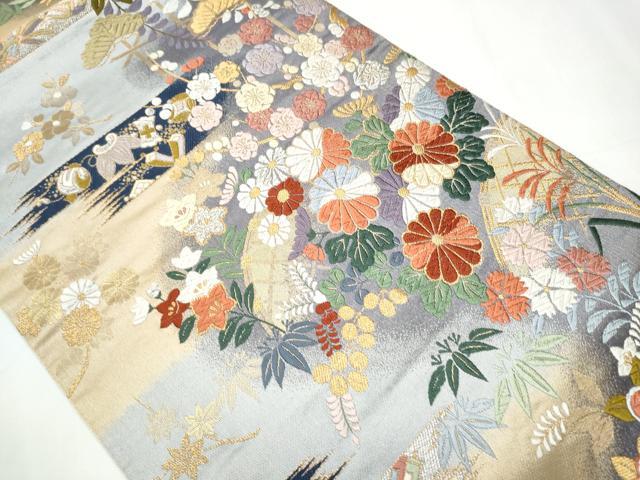 平和屋着物●六通柄袋帯 唐織 百花能衣文 金銀糸 正絹 逸品 CAAY2439hy