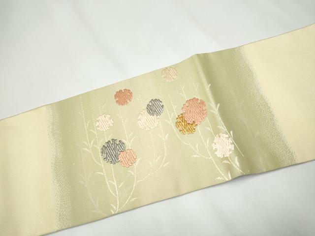 平和屋着物●九寸名古屋帯　唐織　雪輪枝垂れ柳文　銀通し地　正絹　逸品　CAAY2456hy