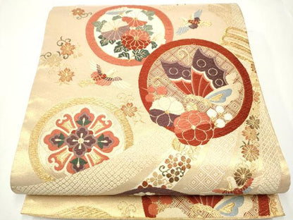 平和屋着物●六通柄袋帯 唐織 鳳凰 花蝶丸文 金糸 正絹 逸品 CAAY2462hy