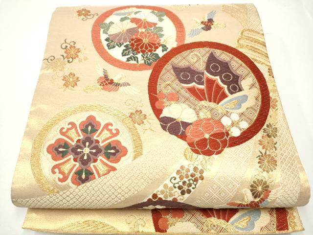 平和屋着物●六通柄袋帯 唐織 鳳凰 花蝶丸文 金糸 正絹 逸品 CAAY2462hy