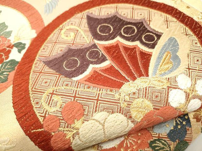 平和屋着物●六通柄袋帯 唐織 鳳凰 花蝶丸文 金糸 正絹 逸品 CAAY2462hy
