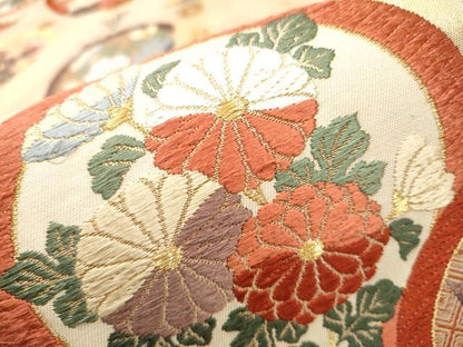 平和屋着物●六通柄袋帯 唐織 鳳凰 花蝶丸文 金糸 正絹 逸品 CAAY2462hy