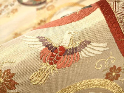 平和屋着物●六通柄袋帯 唐織 鳳凰 花蝶丸文 金糸 正絹 逸品 CAAY2462hy