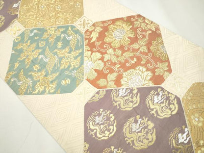 平和屋着物●六通柄袋帯　飛鶴花唐草文　金銀糸　正絹　逸品　CAAY2466hy