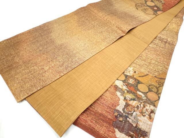 平和屋着物▽スリーシーズン 春夏秋 太鼓柄袋帯 櫛織 狩猟花文 金糸 正絹 逸品 CAAY2485hy