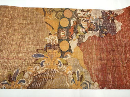 平和屋着物▽スリーシーズン 春夏秋 太鼓柄袋帯 櫛織 狩猟花文 金糸 正絹 逸品 CAAY2485hy