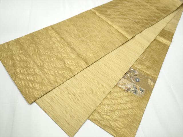 平和屋着物▽スリーシーズン 春夏秋 太鼓柄袋帯 ぜんまい紬 すくい織 草花文 金糸 正絹 逸品 CAAY2486hy