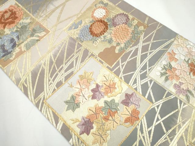 平和屋着物●六通柄袋帯　唐織　色紙草花文　金糸　正絹　逸品　CAAY2489hy