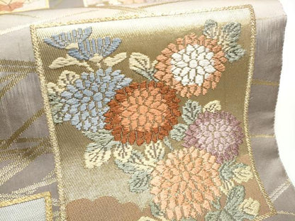 平和屋着物●六通柄袋帯　唐織　色紙草花文　金糸　正絹　逸品　CAAY2489hy