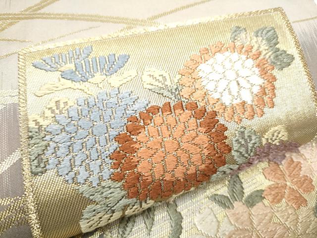 平和屋着物●六通柄袋帯　唐織　色紙草花文　金糸　正絹　逸品　CAAY2489hy