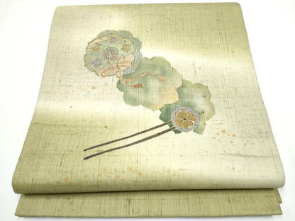 平和屋着物●太鼓柄袋帯 作家物 紬地 鏡裏花文 金彩 正絹 逸品 CAAY2502hy