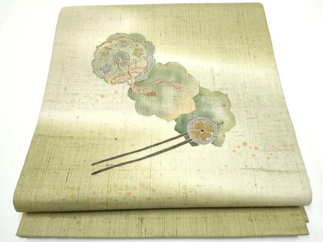 平和屋着物●太鼓柄袋帯 作家物 紬地 鏡裏花文 金彩 正絹 逸品 CAAY2502hy