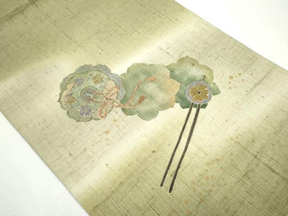 平和屋着物●太鼓柄袋帯 作家物 紬地 鏡裏花文 金彩 正絹 逸品 CAAY2502hy