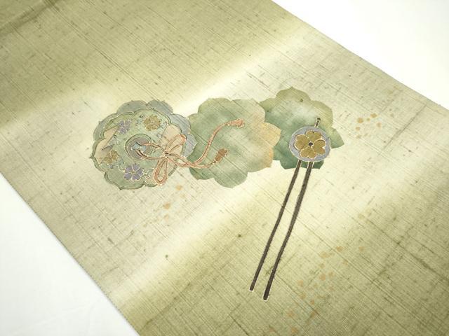 平和屋着物●太鼓柄袋帯 作家物 紬地 鏡裏花文 金彩 正絹 逸品 CAAY2502hy