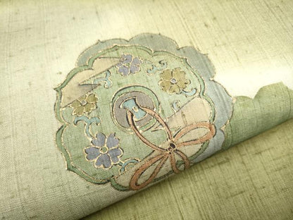 平和屋着物●太鼓柄袋帯 作家物 紬地 鏡裏花文 金彩 正絹 逸品 CAAY2502hy