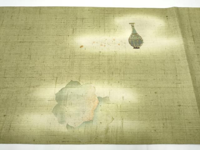 平和屋着物●太鼓柄袋帯 作家物 紬地 鏡裏花文 金彩 正絹 逸品 CAAY2502hy