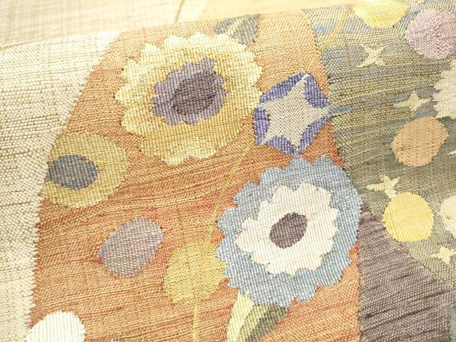 平和屋着物▽スリーシーズン 春夏秋 両面 六通柄袋帯 すくい織 幾何学花文 金糸 正絹 逸品 CAAY2504hy