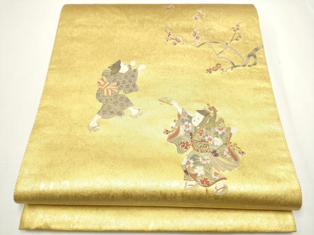 平和屋着物●太鼓柄袋帯 暁月 羽根つき 本金箔 正絹 逸品 CAAY2512hy