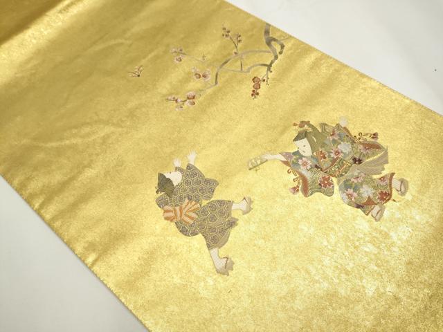 平和屋着物●太鼓柄袋帯 暁月 羽根つき 本金箔 正絹 逸品 CAAY2512hy