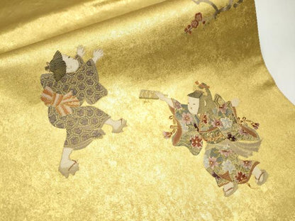 平和屋着物●太鼓柄袋帯 暁月 羽根つき 本金箔 正絹 逸品 CAAY2512hy