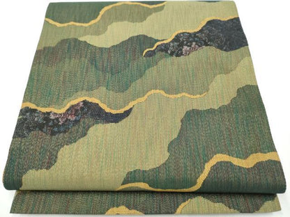 平和屋着物●六通柄袋帯　本泥大島織　道長文　金糸　正絹　逸品　CAAY2524hy
