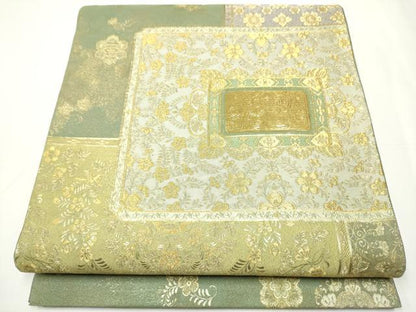 平和屋着物●六通柄袋帯　黄金伝説　花は彩之文　純金厚板彫金　正絹　逸品　CAAY2533hy