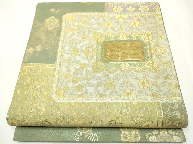 平和屋着物●六通柄袋帯　黄金伝説　花は彩之文　純金厚板彫金　正絹　逸品　CAAY2533hy