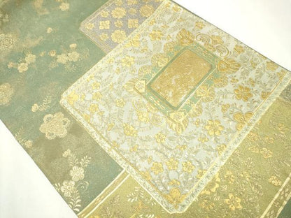 平和屋着物●六通柄袋帯　黄金伝説　花は彩之文　純金厚板彫金　正絹　逸品　CAAY2533hy