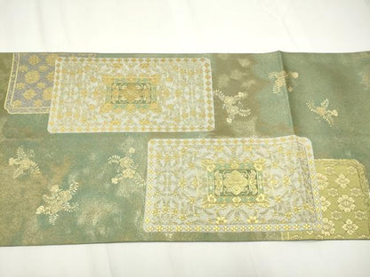 平和屋着物●六通柄袋帯　黄金伝説　花は彩之文　純金厚板彫金　正絹　逸品　CAAY2533hy