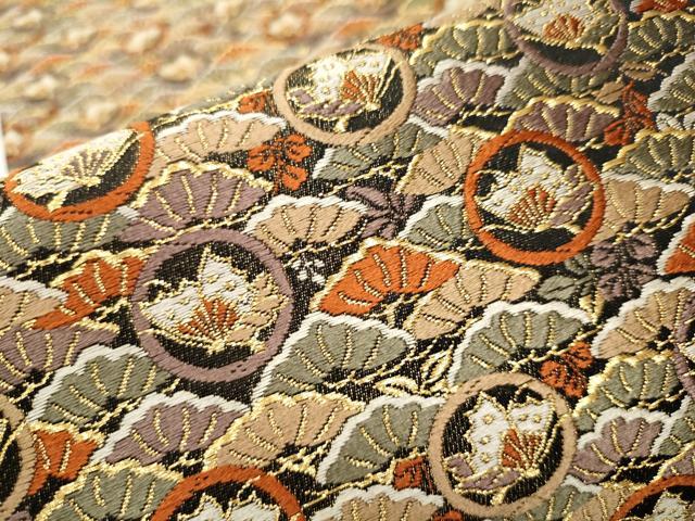 平和屋着物○六通柄袋帯 唐織 松舞蝶丸文 黒地 金糸 鈴乃屋