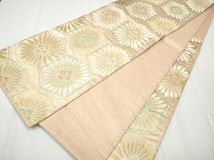 平和屋着物●六通柄袋帯　唐織　亀甲花文　金糸　正絹　逸品　CAAY2537hy