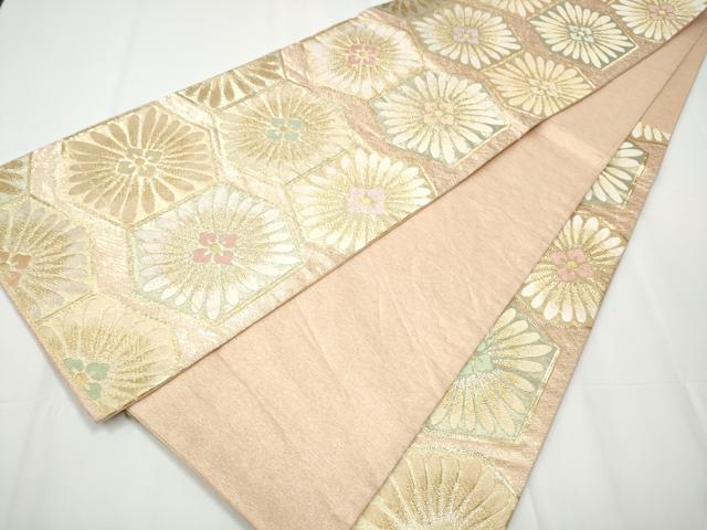 平和屋着物●六通柄袋帯　唐織　亀甲花文　金糸　正絹　逸品　CAAY2537hy
