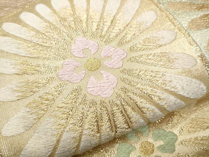 平和屋着物●六通柄袋帯　唐織　亀甲花文　金糸　正絹　逸品　CAAY2537hy