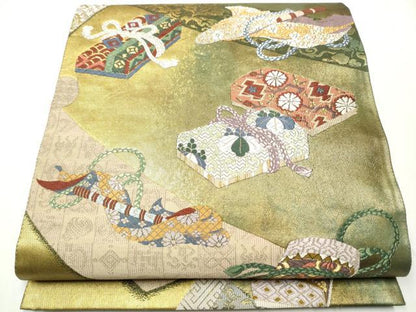 平和屋着物●六通柄袋帯　唐織　文箱草花文　金銀糸　引箔　正絹　逸品　CAAY2549hy