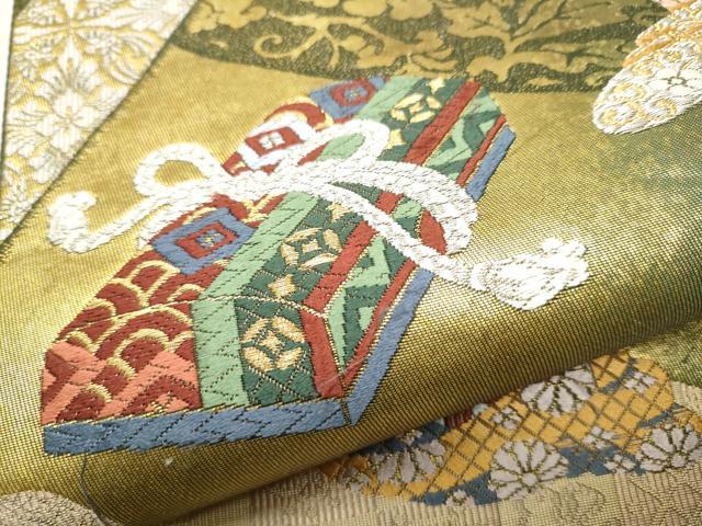 平和屋着物●六通柄袋帯　唐織　文箱草花文　金銀糸　引箔　正絹　逸品　CAAY2549hy