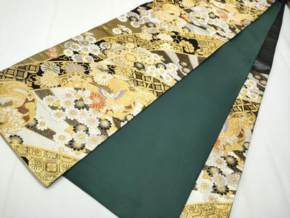 平和屋着物●六通柄袋帯 唐織 花唐草文 黒地 金銀糸 正絹 逸品 CAAY2554hy