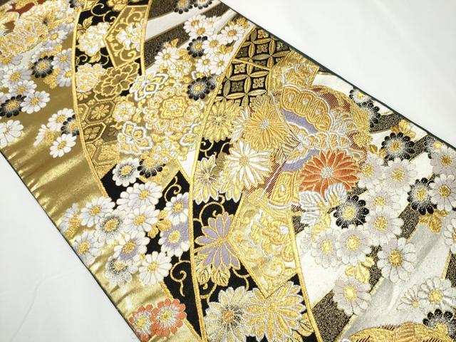 平和屋着物●六通柄袋帯 唐織 花唐草文 黒地 金銀糸 正絹 逸品 CAAY2554hy