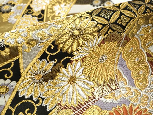平和屋着物●六通柄袋帯 唐織 花唐草文 黒地 金銀糸 正絹 逸品 CAAY2554hy