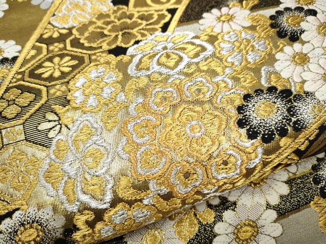 平和屋着物●六通柄袋帯 唐織 花唐草文 黒地 金銀糸 正絹 逸品 CAAY2554hy