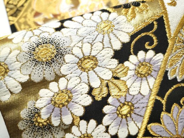 平和屋着物●六通柄袋帯 唐織 花唐草文 黒地 金銀糸 正絹 逸品 CAAY2554hy