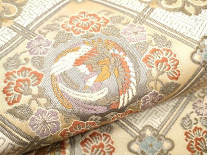 平和屋着物●六通柄袋帯 唐織 菱天井鳳凰花唐草文 正絹 逸品 CAAY2559hy