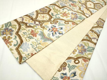 平和屋着物●六通柄袋帯 唐織 花唐草文 金糸 正絹 逸品 CAAY2564hy