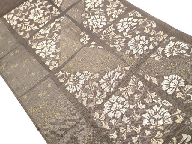 平和屋着物▽スリーシーズン 春夏秋 太鼓柄袋帯 色紙花唐草文 金糸 正絹 逸品 CAAY2567hy