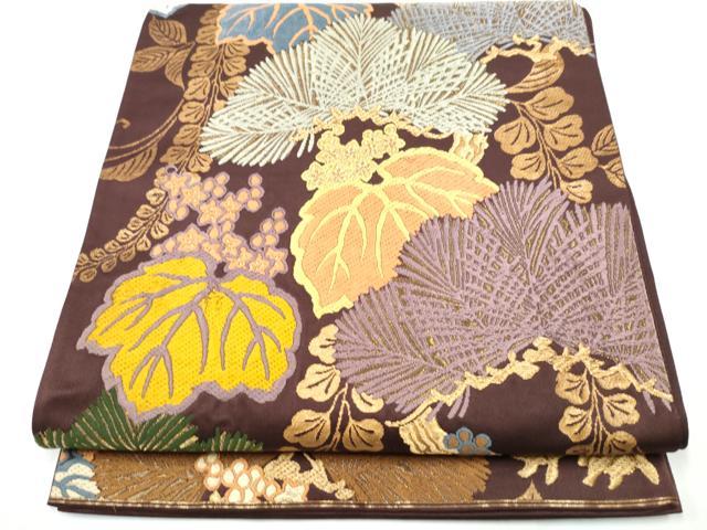 平和屋着物●ファッションデザイナー 花井幸子　六通柄袋帯　唐織　草花文　金糸　正絹　逸品　CAAY2574hy