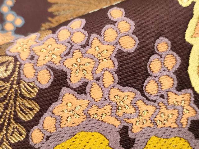 平和屋着物●ファッションデザイナー 花井幸子　六通柄袋帯　唐織　草花文　金糸　正絹　逸品　CAAY2574hy