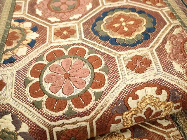 平和屋着物●両面　六通柄袋帯　唐織　蜀江花文　金糸　正絹　逸品　CAAY2582hy