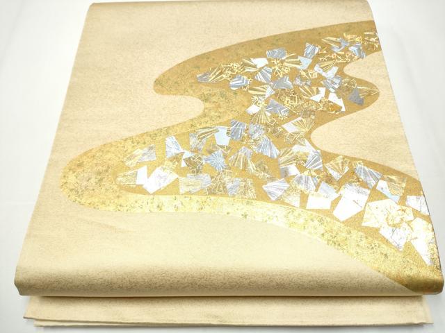 平和屋着物●太鼓柄袋帯 流水箔散らし文 金銀彩 正絹 逸品 CAAY2583hy