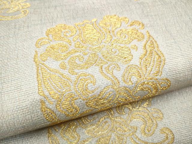 平和屋着物●六通柄袋帯 花唐草文 金糸 正絹 逸品 CAAY2588hy