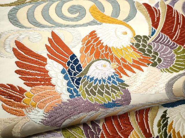 平和屋着物○六通柄袋帯 唐織 流水鴛鴦文 銀糸 正絹 逸品 CAAY2596hy