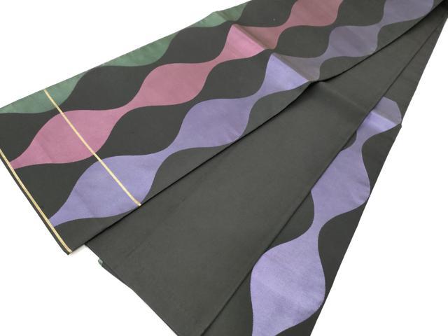 平和屋着物●六通柄袋帯　縦枠文　黒地　正絹　逸品　CAAY2603hy